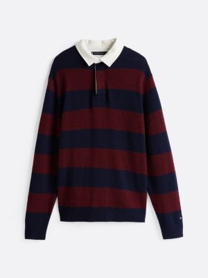 polo rugby relaxed fit in pura lana rosso da uomini tommy hilfiger