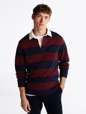 red pure wool relaxed rugby shirt for men tommy hilfiger