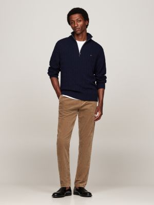 blue pure wool cable knit jumper for men tommy hilfiger