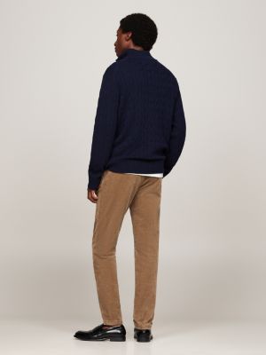 blue pure wool cable knit jumper for men tommy hilfiger