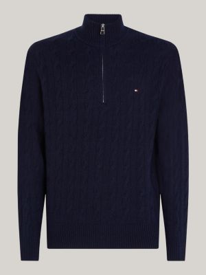 blue pure wool cable knit jumper for men tommy hilfiger