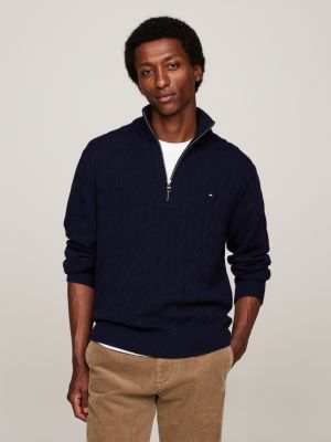 blue pure wool cable knit jumper for men tommy hilfiger