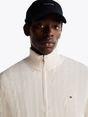 pull en maille torsadée en pure laine blanc pour hommes tommy hilfiger