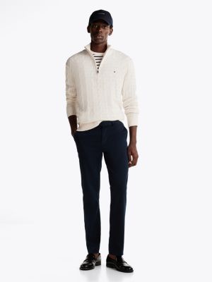pull en maille torsadée en pure laine blanc pour hommes tommy hilfiger