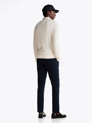 pull en maille torsadée en pure laine blanc pour hommes tommy hilfiger