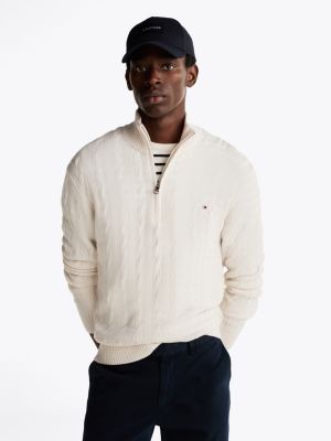 white pure wool cable knit jumper for men tommy hilfiger