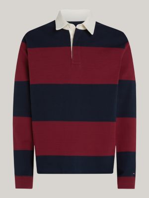 polo rugby regular fit con logo ricamato rosso da uomini tommy hilfiger