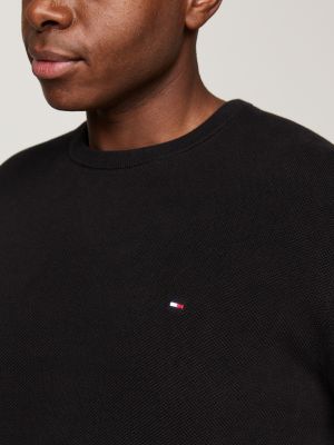 black plus textured knit crew neck jumper for men tommy hilfiger