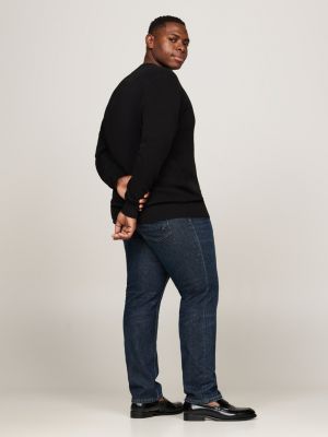 black plus textured knit crew neck jumper for men tommy hilfiger