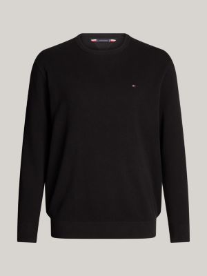 black plus textured knit crew neck jumper for men tommy hilfiger