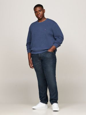 blue plus textured knit crew neck jumper for men tommy hilfiger