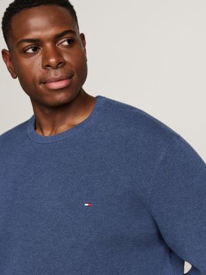 blue plus textured knit crew neck jumper for men tommy hilfiger