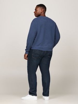 blue plus textured knit crew neck jumper for men tommy hilfiger