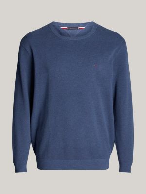 blue plus textured knit crew neck jumper for men tommy hilfiger