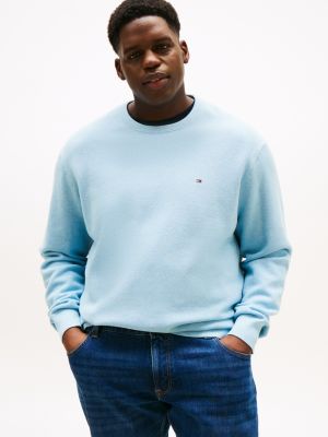 blue teksturowany sweter bawełniany z kolekcji plus dla mężczyźni - tommy hilfiger