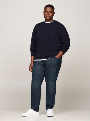 blue plus textured knit crew neck jumper for men tommy hilfiger