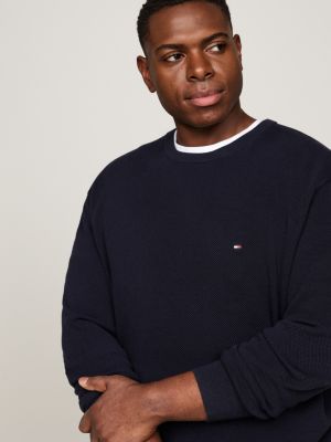 pull en maille de coton texturée plus bleu pour hommes tommy hilfiger