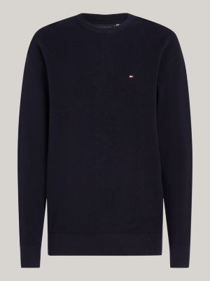 blue plus textured knit crew neck jumper for men tommy hilfiger