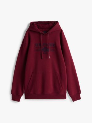 sudadera plus con capucha y logo bordado purple de hombres tommy hilfiger