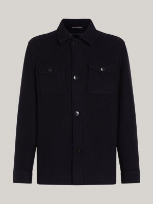 sobrecamisa smart casual de lana azul de hombres tommy hilfiger