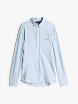 camicia oxford slim fit in piqué blu da uomini tommy hilfiger