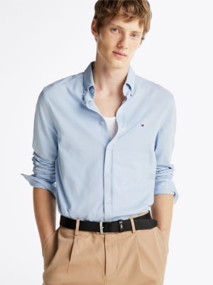 camicia oxford slim fit in piqué blue da uomini tommy hilfiger