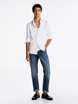 weiß slim fit oxford-hemd aus piqué für herren - tommy hilfiger