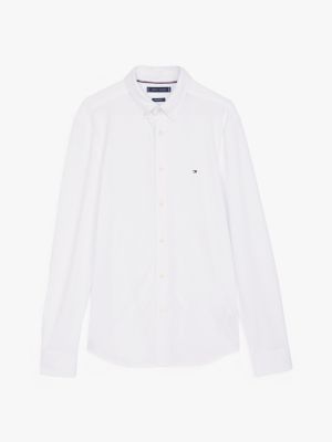 white slim fit pique oxford shirt for men tommy hilfiger