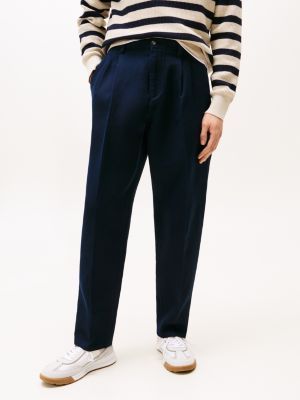 blue twill wide leg trousers for men tommy hilfiger