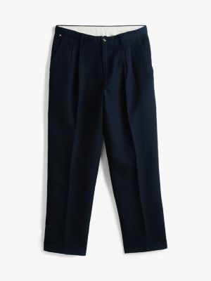 blue twill wide leg trousers for men tommy hilfiger