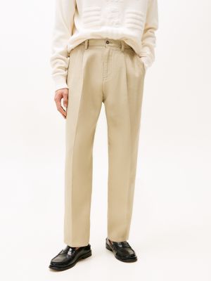 beige greenwich twill wide leg trousers for men tommy hilfiger