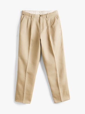 beige twill wide leg trousers for men tommy hilfiger