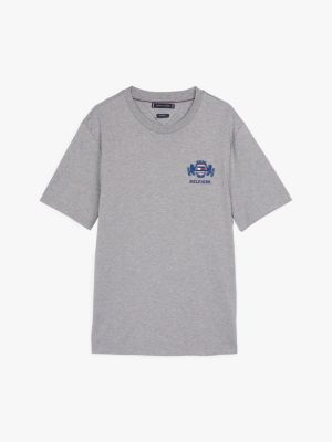 t-shirt con logo ricamato grigio da uomini tommy hilfiger