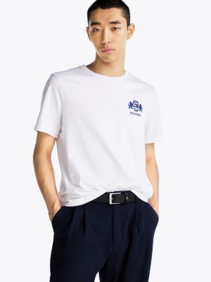 t-shirt con logo ricamato white da uomini tommy hilfiger