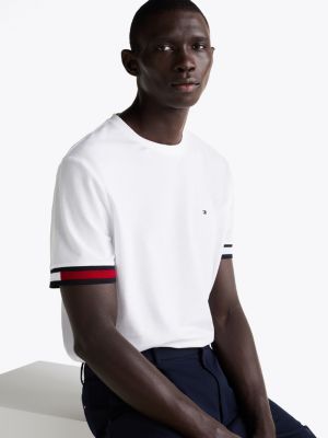 t-shirt con righe global sulle maniche bianco da uomini tommy hilfiger