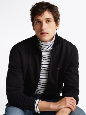 black funnel neck zip-thru sweatshirt for men tommy hilfiger