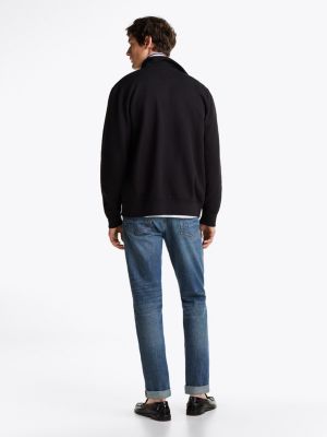 black funnel neck zip-thru sweatshirt for men tommy hilfiger