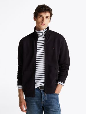 black funnel neck zip-thru sweatshirt for men tommy hilfiger