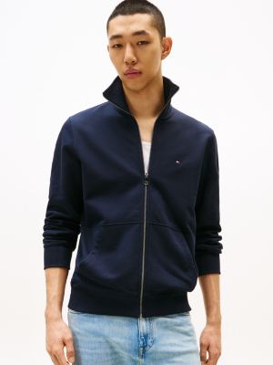 blue stand-up collar zip-thru sweatshirt for men tommy hilfiger