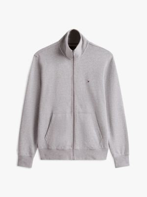 felpa in spugna di cotone con zip integrale grigio da uomini tommy hilfiger