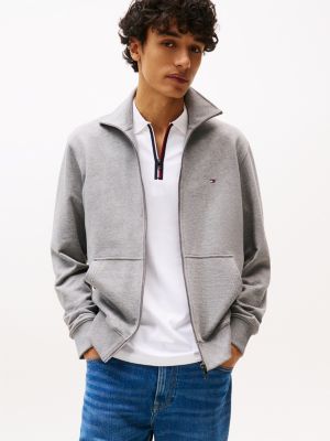 grey stand-up collar zip-thru sweatshirt for men tommy hilfiger