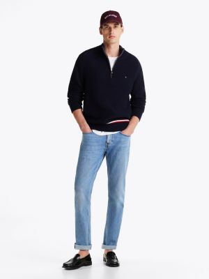 blue waffle knit sweatshirt for men tommy hilfiger