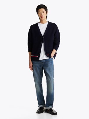 niebieski luźny kardigan z dekoltem w szpic dla mężczyźni - tommy hilfiger