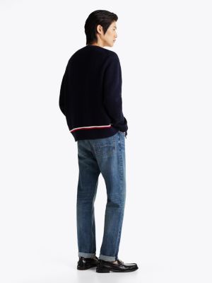 niebieski luźny kardigan z dekoltem w szpic dla mężczyźni - tommy hilfiger