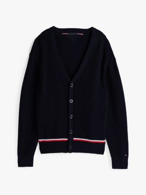 cardigan relaxed fit con scollatura a v blu da uomini tommy hilfiger