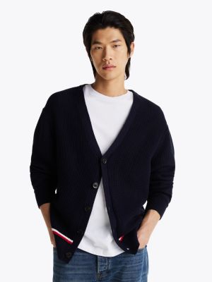 blue relaxed v-neck cardigan for men tommy hilfiger