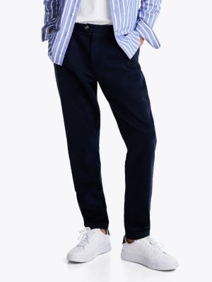 pantaloni chino harlem slim fit tinti in capo blu da uomini tommy hilfiger