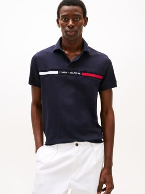 polo de corte regular con logo bordado blue de hombres tommy hilfiger