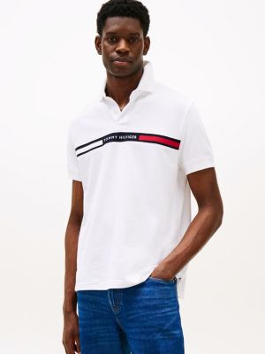 white regular fit logo embroidery polo shirt for men tommy hilfiger