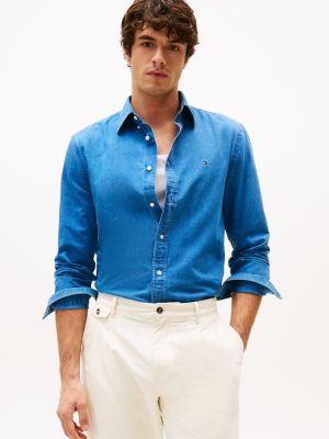 camicia regular fit in chambray blue da uomini tommy hilfiger